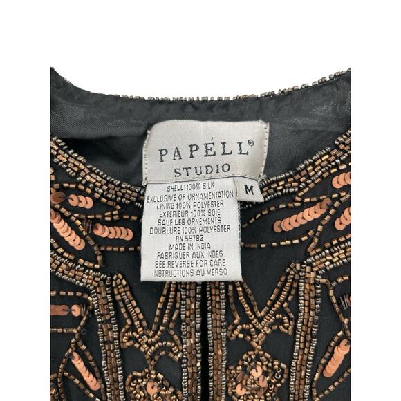 NWT Vintage Papell Studio Beaded Sequin Silk Jacket Evening Copper Black Medium - Picture 9 of 11